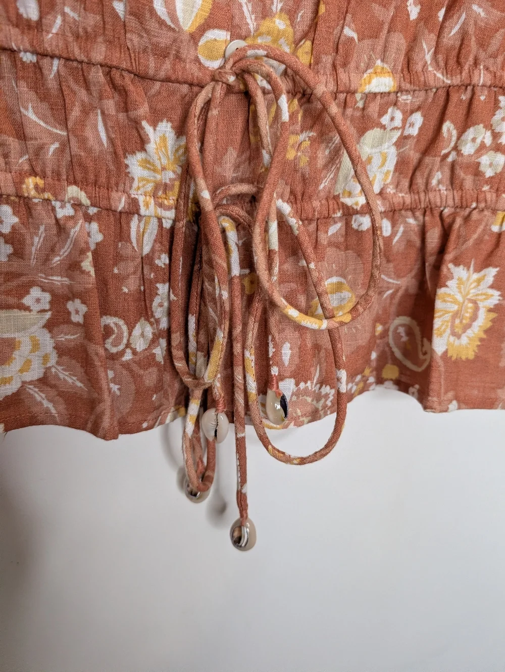 Bombay & Paisley Boho Floral Peplum Top XL Rust Tie Front Blouse - Picture 4 of 5